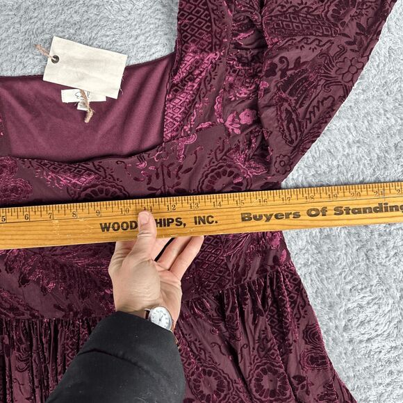 Easel Women's Witchy Romantic Velvet Burnout Empire Dress S Maroon Dark - Picture 14 of 16